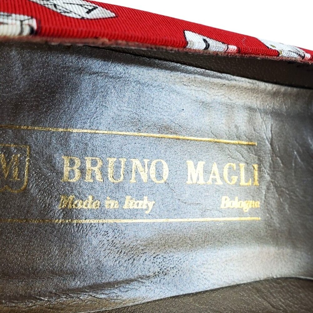 Bruno Magli 80s Vintage Red Heels 7.5 Novelty Dice Leather Canvas Rare Italy - Picture 4 of 14